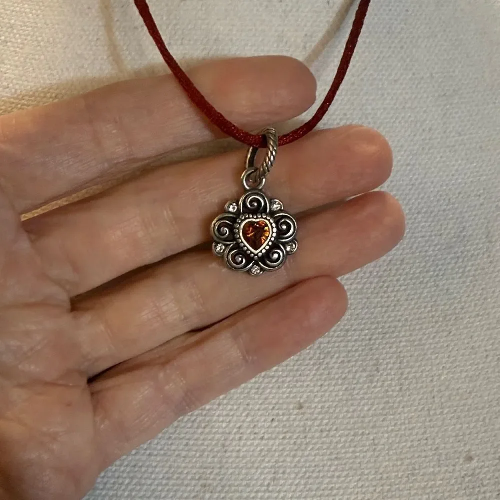 BRIGHTON HEART PENDANT FLOWER SHAPE ON FREE SILK ROPE NECKLACE CHAIN